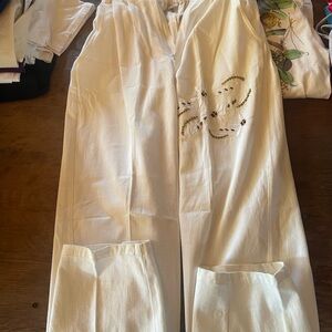 White Embroidered Vintage Women’s Pants